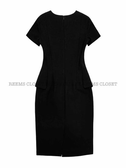 THE ROW Peplum Black Midi Dress US8