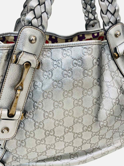 GUCCI Horsebit Silver Guccissima Shoulder Bag