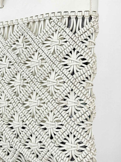 TORY BURCH Macrame Fringe Off-white Woven Crossbody
