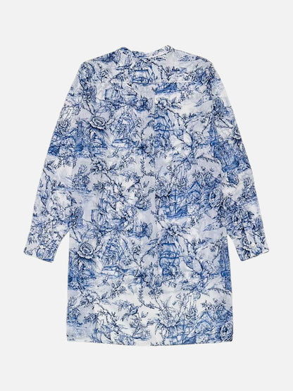 DIOR Mini Length White & Blue Toile De Jouy Shirt Dress