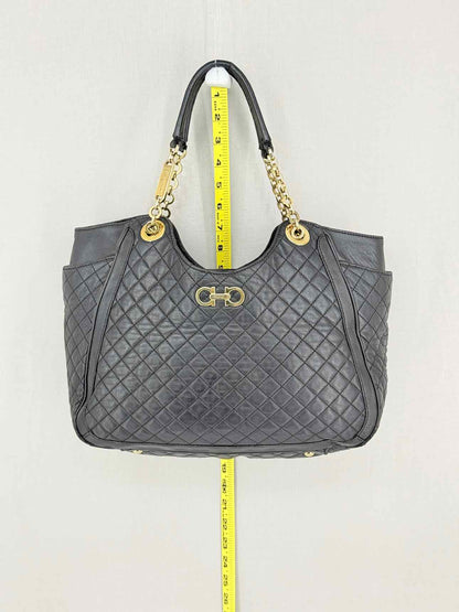SALVATORE FERRAGAMO Betulla Chain Black Tote Bag