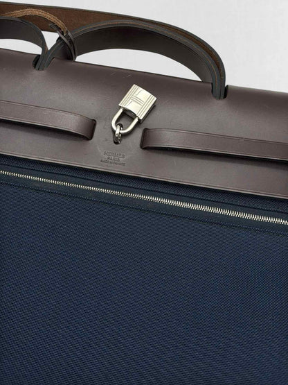 HERMES Herbag Zip Brown & Navy Blue Top Handle