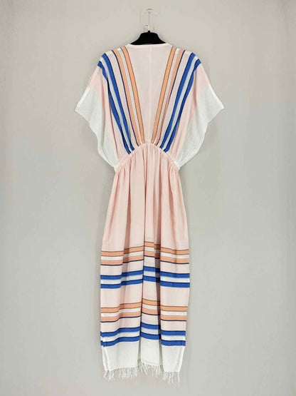 LEM LEM Peach Multicolor Striped Size XSmall Midi Dress