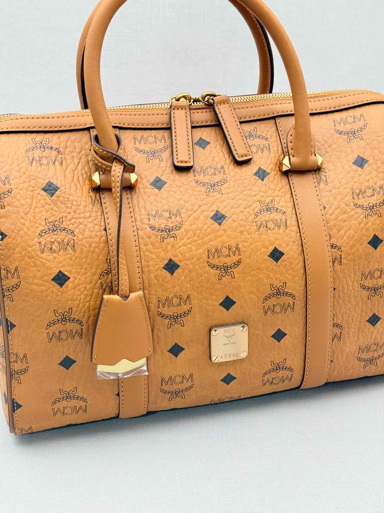 MCM Boston Brown Monogram Top Handle