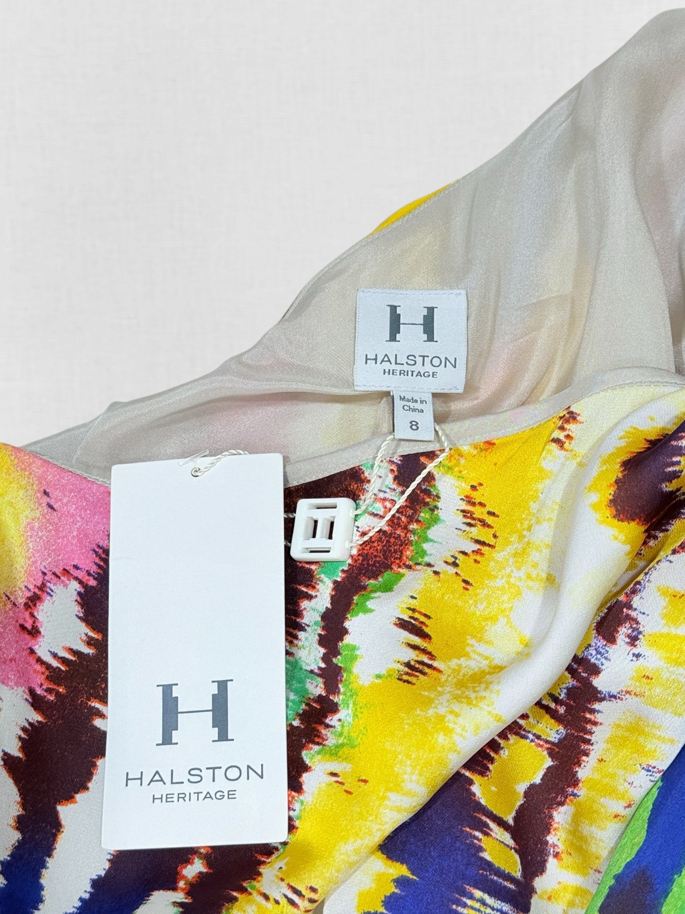 HALSTON Yellow Multicolor Printed Size US 8 Long Dress