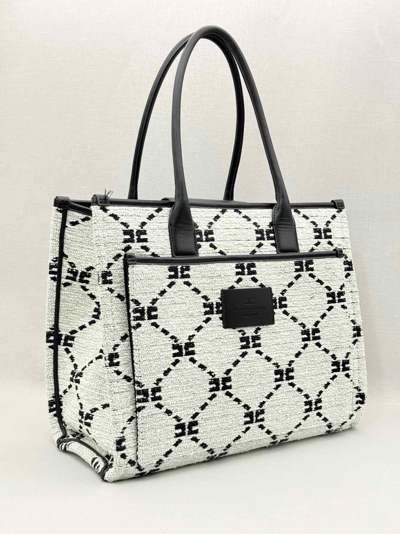 ELISABETTA FRANCHI White & Black EF Monogram Tote Bag