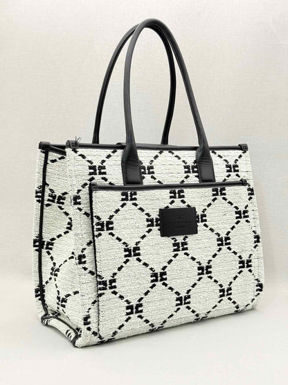 ELISABETTA FRANCHI White & Black EF Monogram Tote Bag