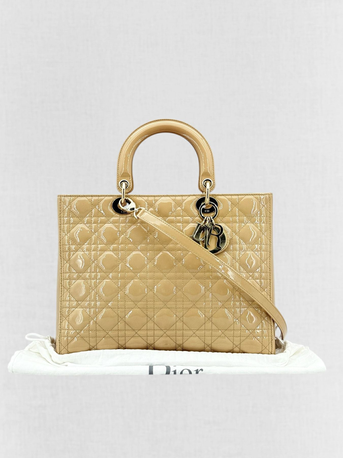 DIOR Lady Dior Beige Cannage Top Handle