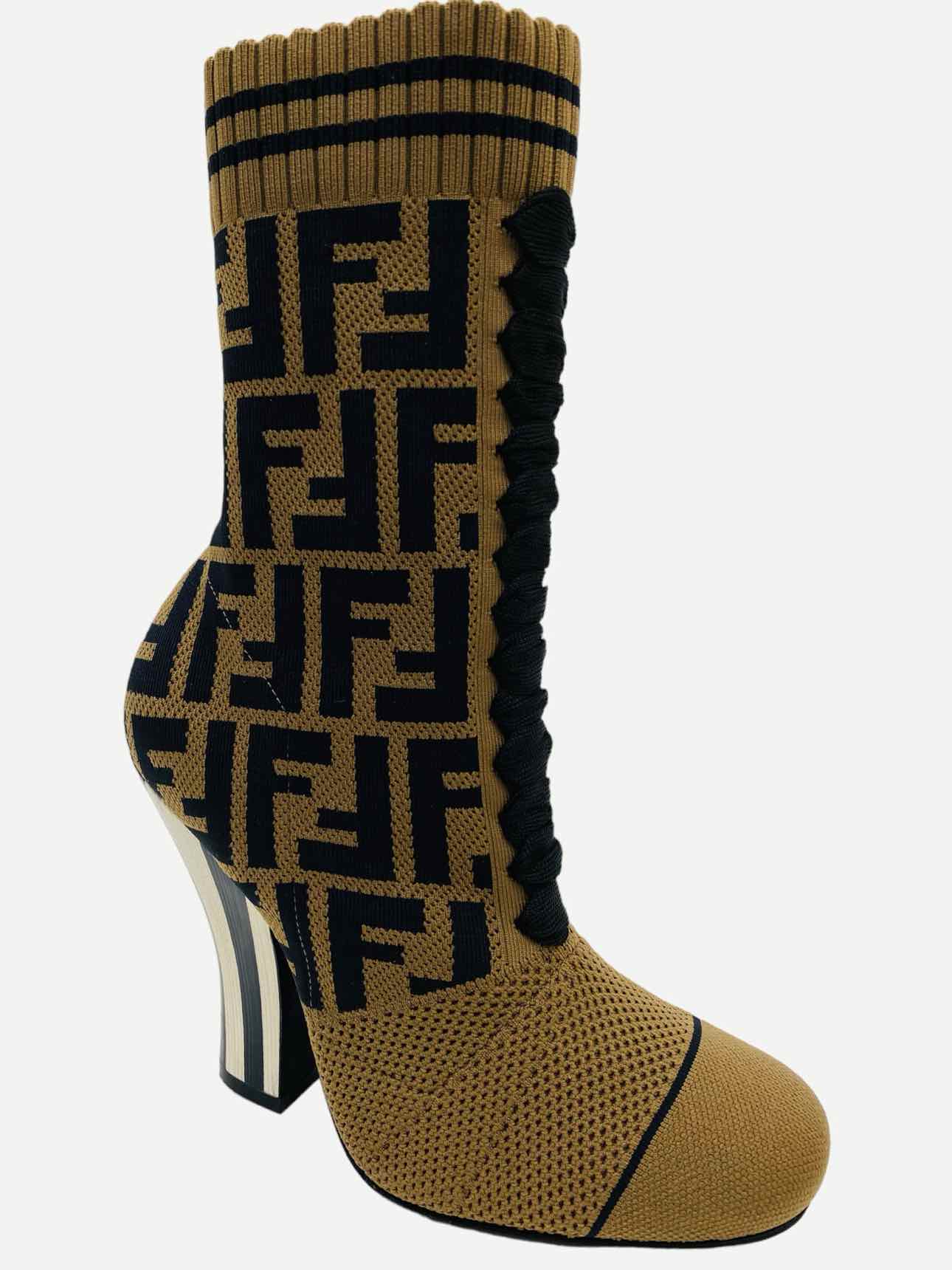 FENDI Sock-style mesh Brown & Black Ankle Boots 35