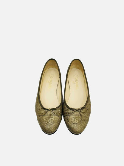 CHANEL CC Gold Cracked Flats