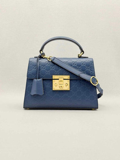 GUCCI Padlock Blue Guccissima Top Handle