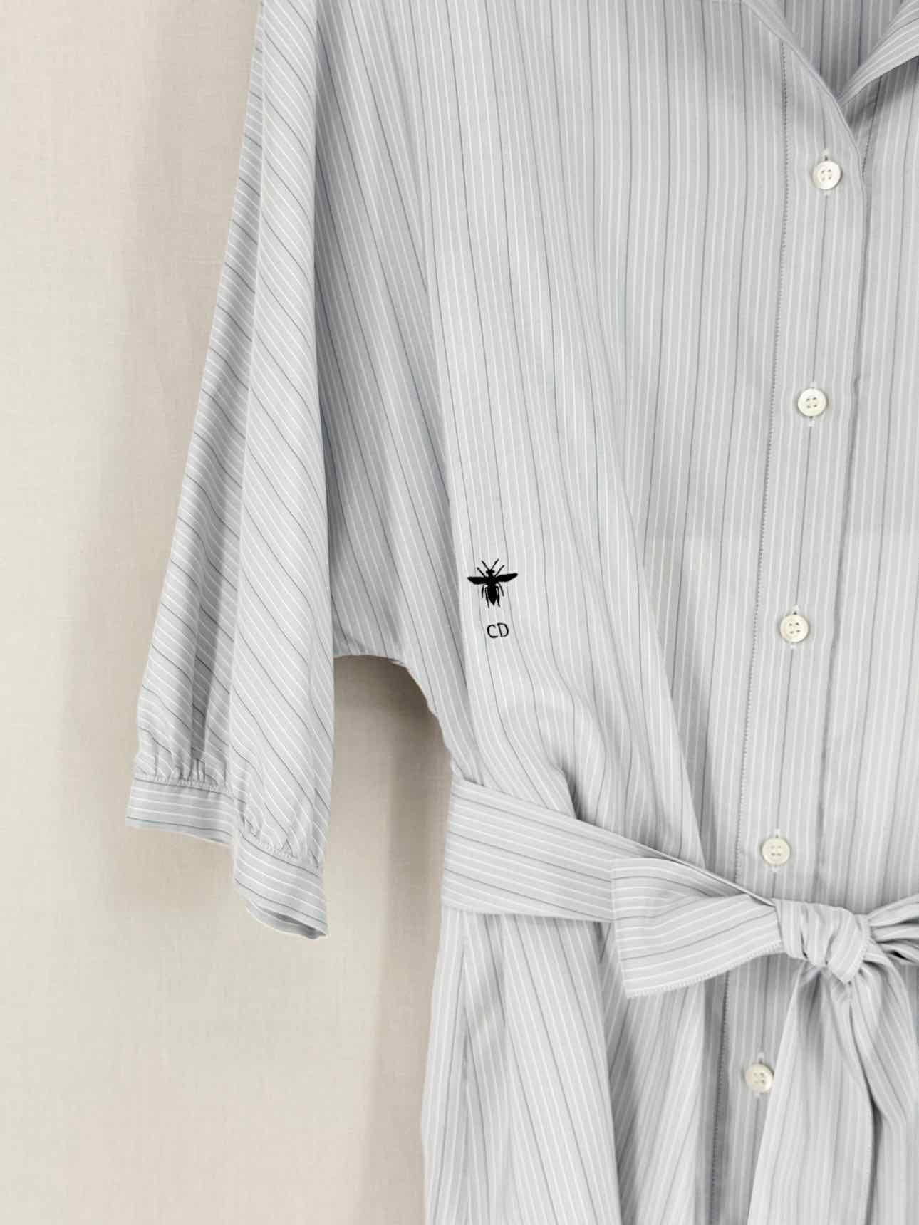 CHRISTIAN DIOR Grey & Blue Pinstripe Size US 6 Blouse