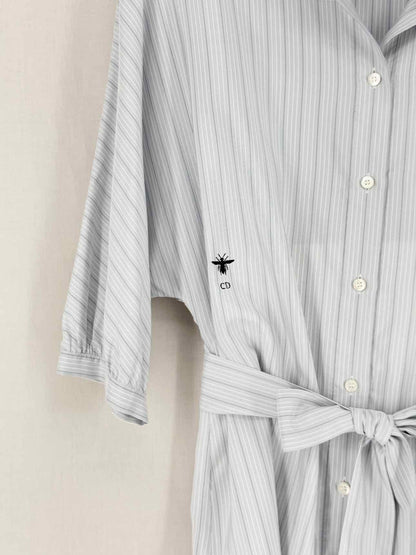 CHRISTIAN DIOR Grey & Blue Pinstripe Size US 6 Blouse