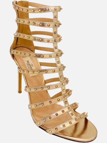 VALENTINO Rockstud Metallic Gold Heeled Sandals