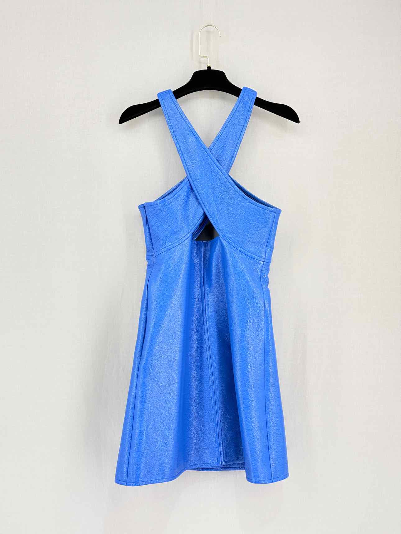 COURREGES Crisscross Cutout Vinyl Blue Short Dress