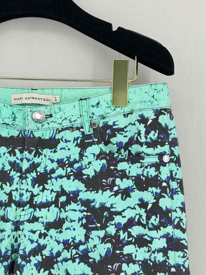 MARY KATRANTZOU Turquoise & Black Printed Size 27 Jeans