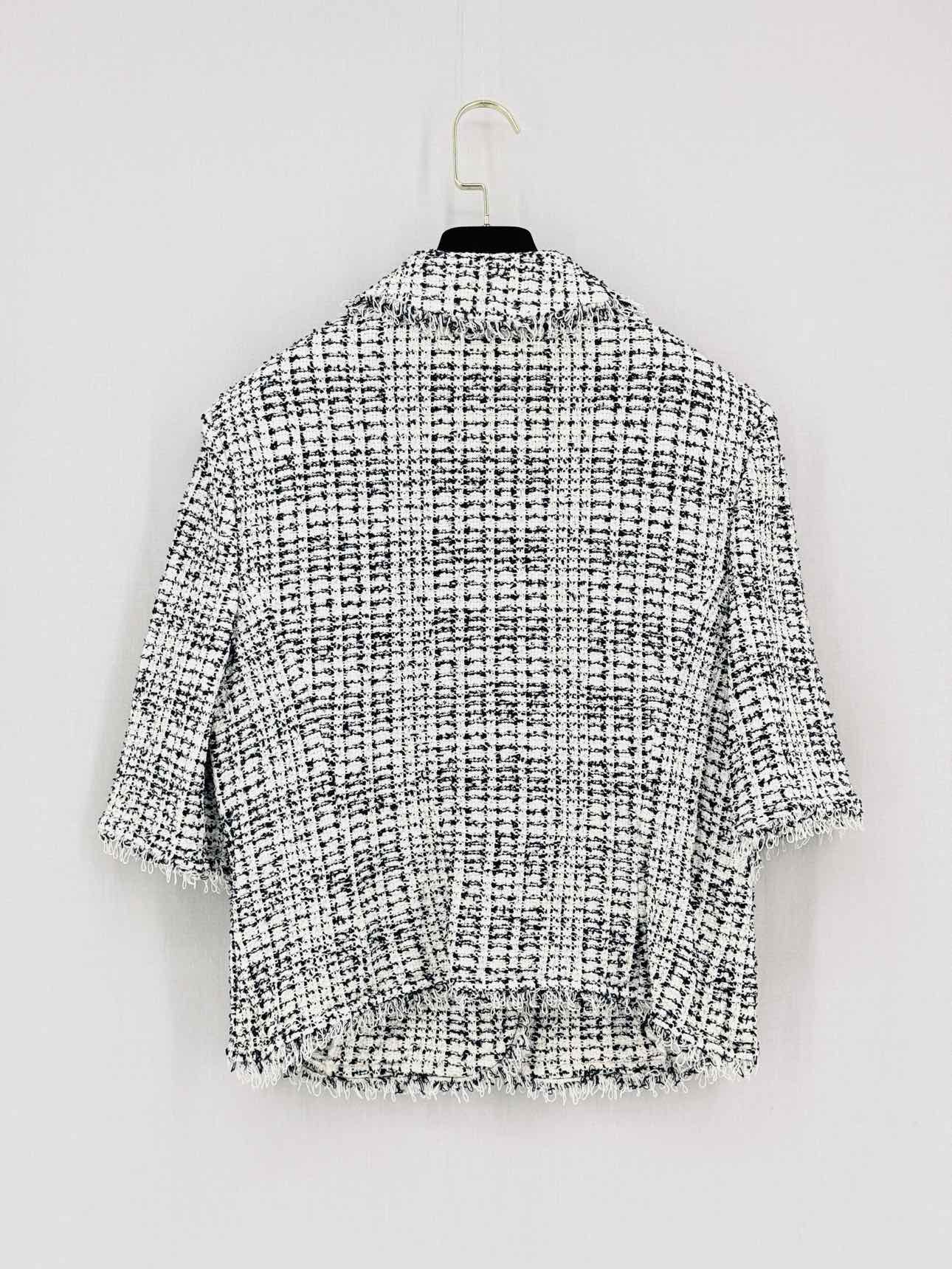 ST. JOHN Tweed Fringe White & Black Size US 14 Jacket