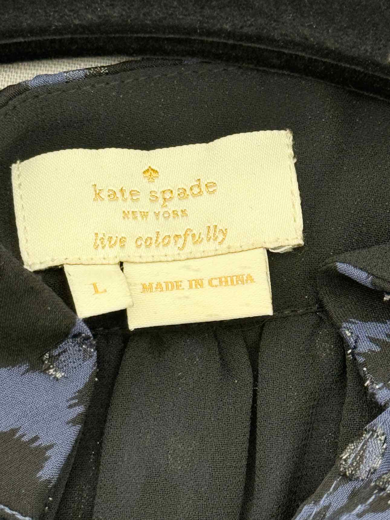 KATE SPADE Blue & Black Leopard Print Size Large Blouse