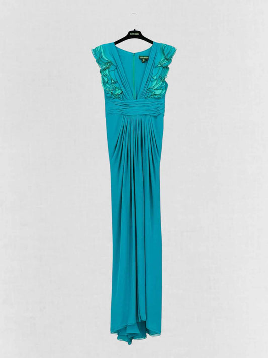 CATHERINE MALANDRINO Green Ruched Size US 8 Long Dress