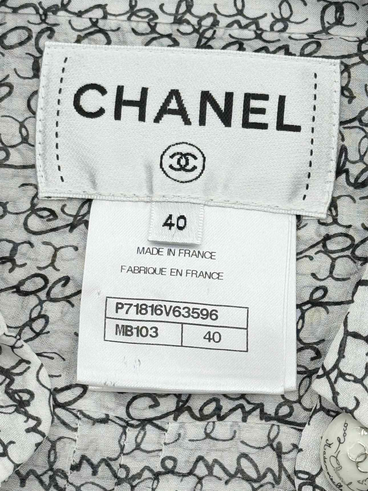 CHANEL Black & White Print Size US 8 Shirt