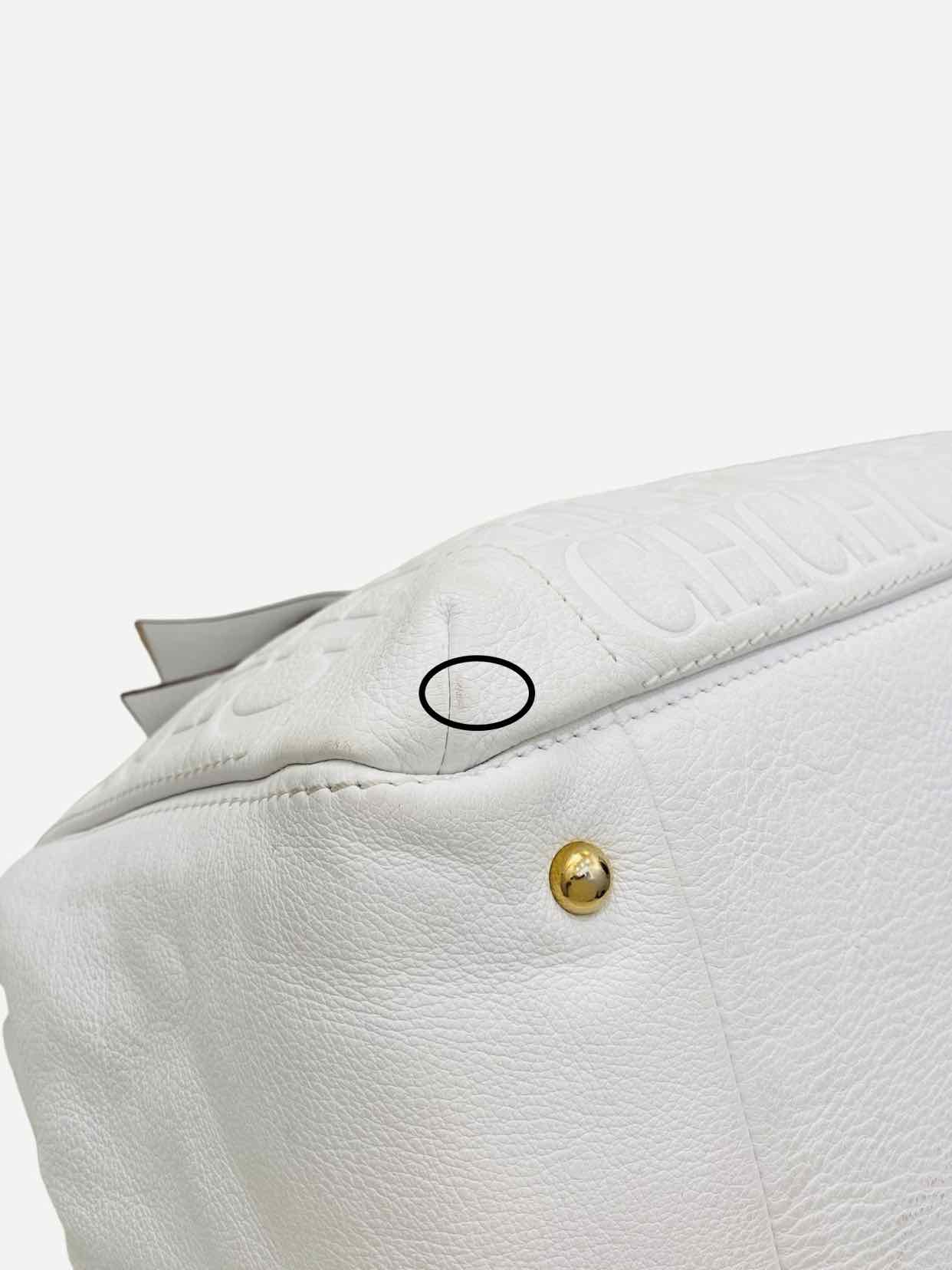 CAROLINA HERRERA Bow White Monogram Embossed Tote Bag