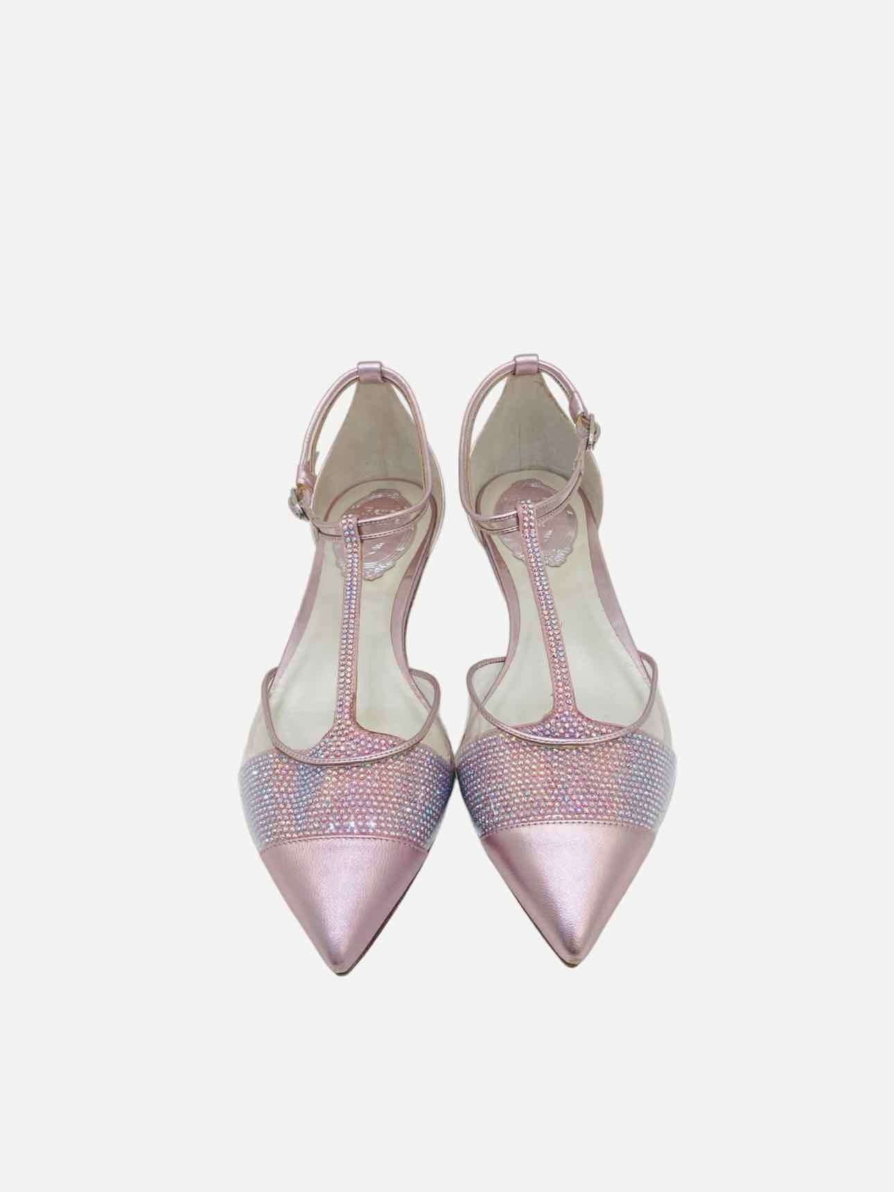 RENE CAOVILLA T-bar Metallic Pink Flats 36