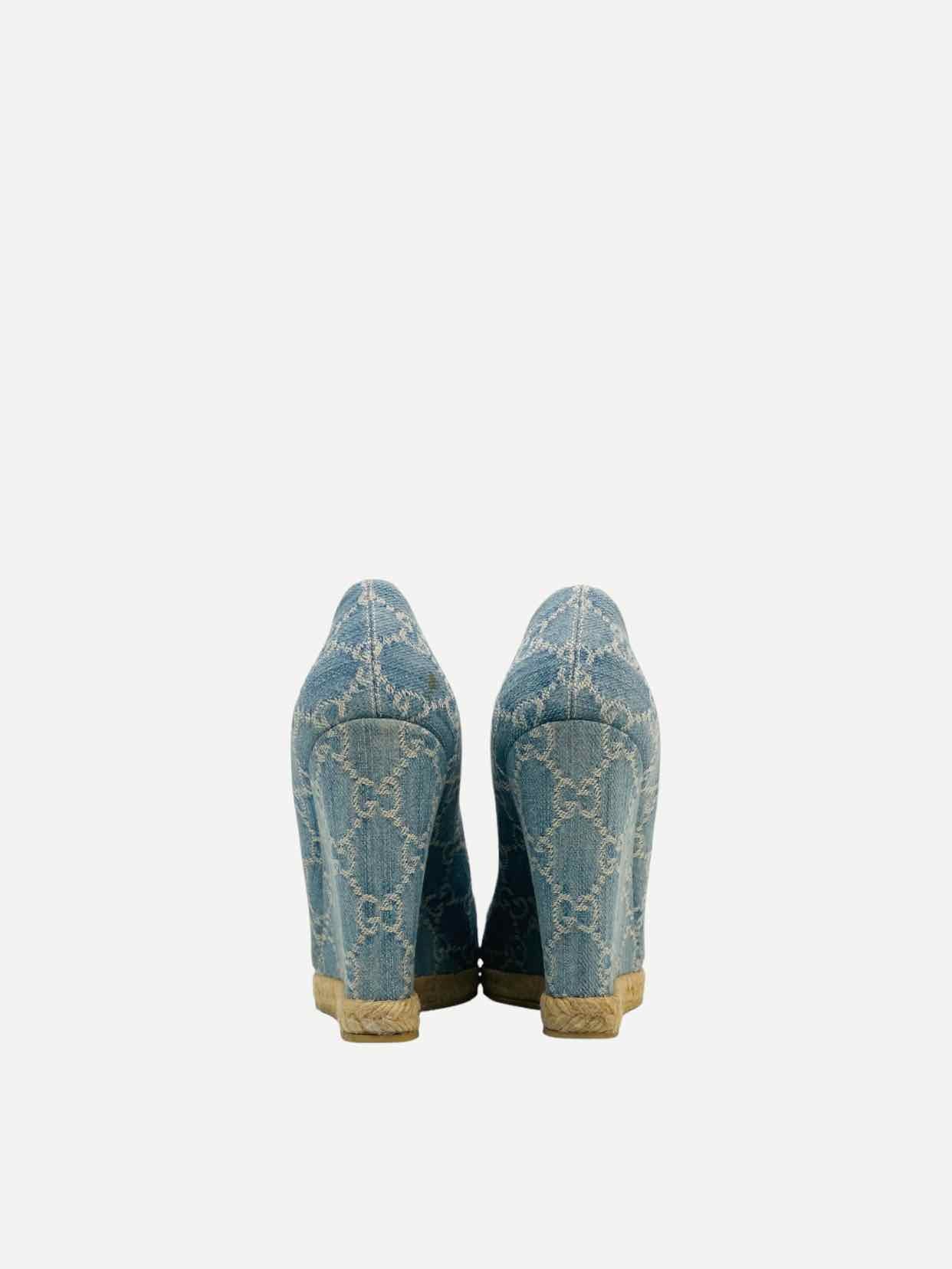 GUCCI Charlotte Horsebit Blue GG Size EU 40.5 Wedges