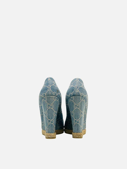 GUCCI Charlotte Horsebit Blue GG Size EU 40.5 Wedges