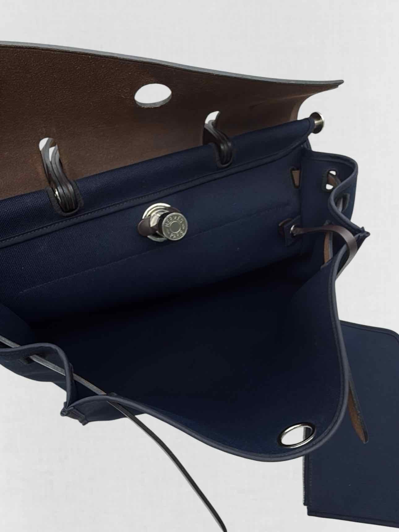 HERMES Herbag Zip Brown & Navy Blue Top Handle