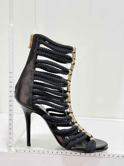 BALMAIN Gladiator Black Rope Size EU 37 Heeled Sandals
