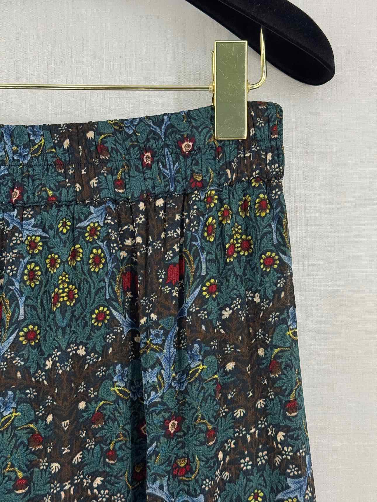 MAJE Green Multicolor Floral Print Size US 0 Midi Skirt