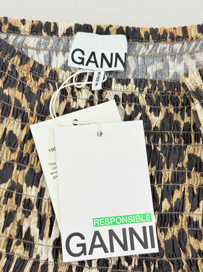 GANNI Smocked Black & Beige Size US 2 Midi Skirt