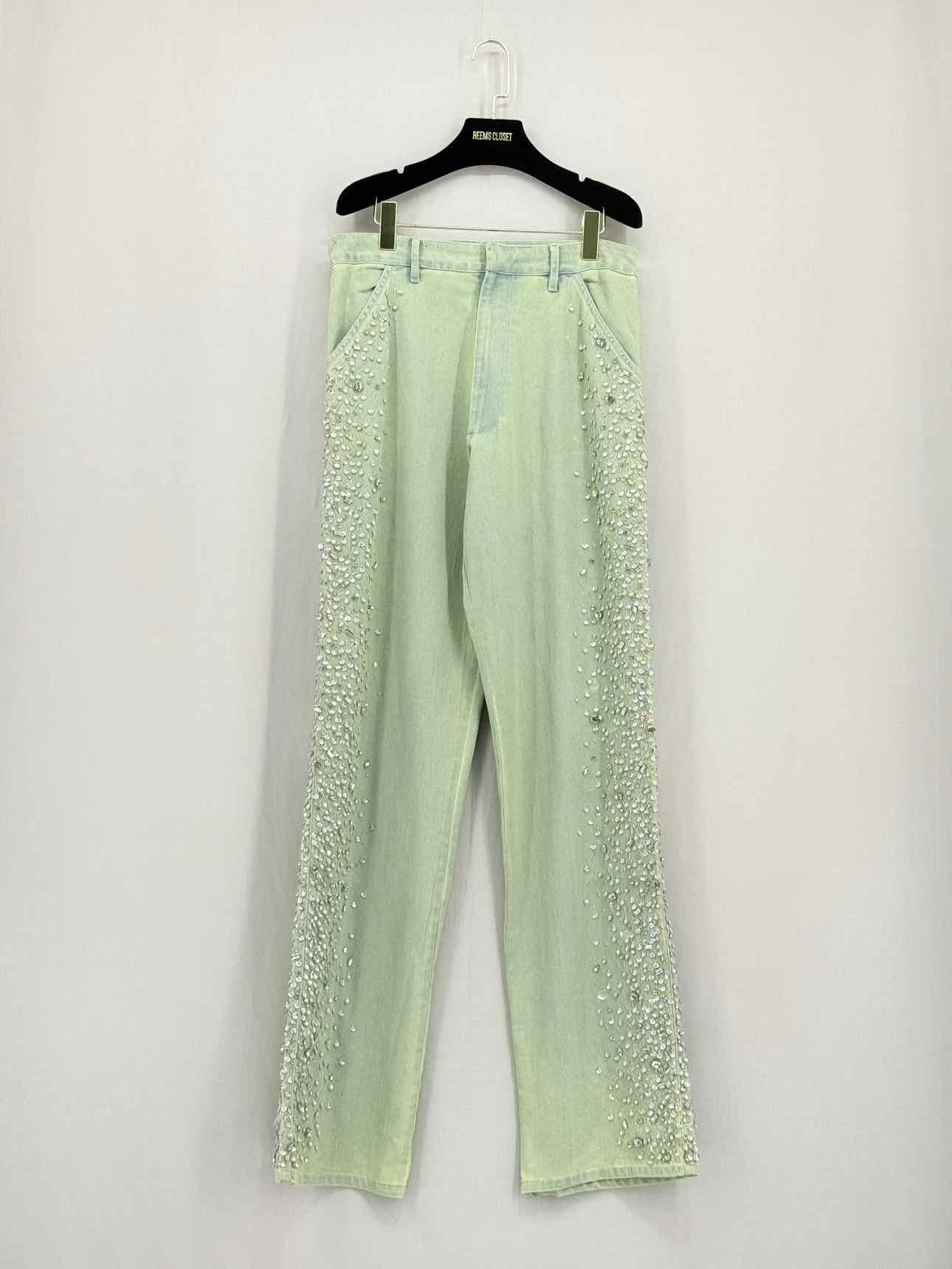 DES_PHEMMES Green Crystal Embellished Size 30 Jeans