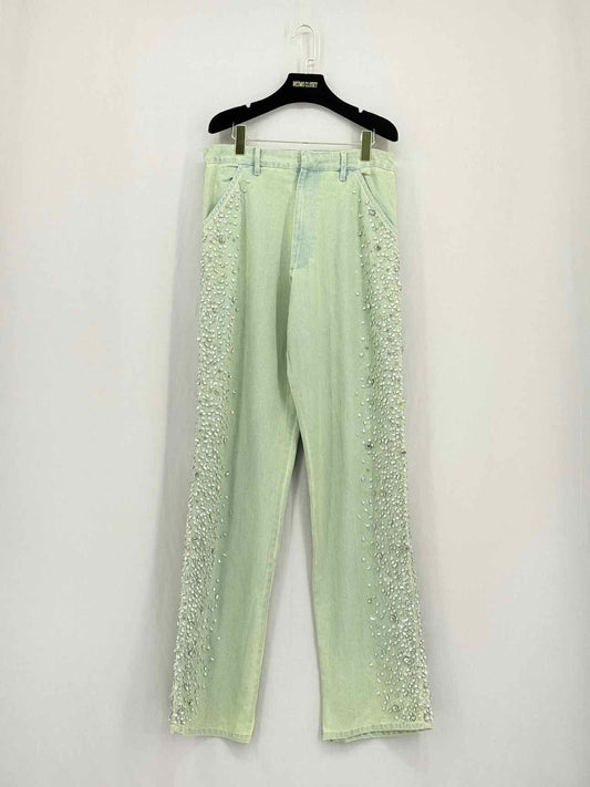 DES_PHEMMES Green Crystal Embellished Size 30 Jeans