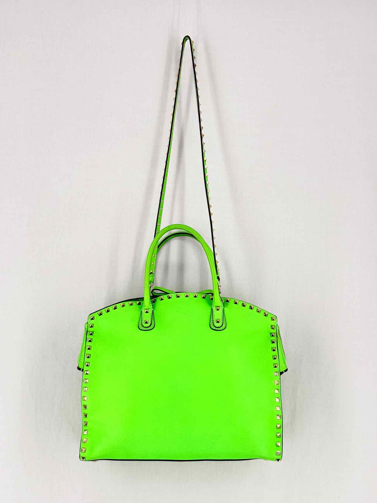 VALENTINO GARAVANI Rockstud Neon Green Tote Bag