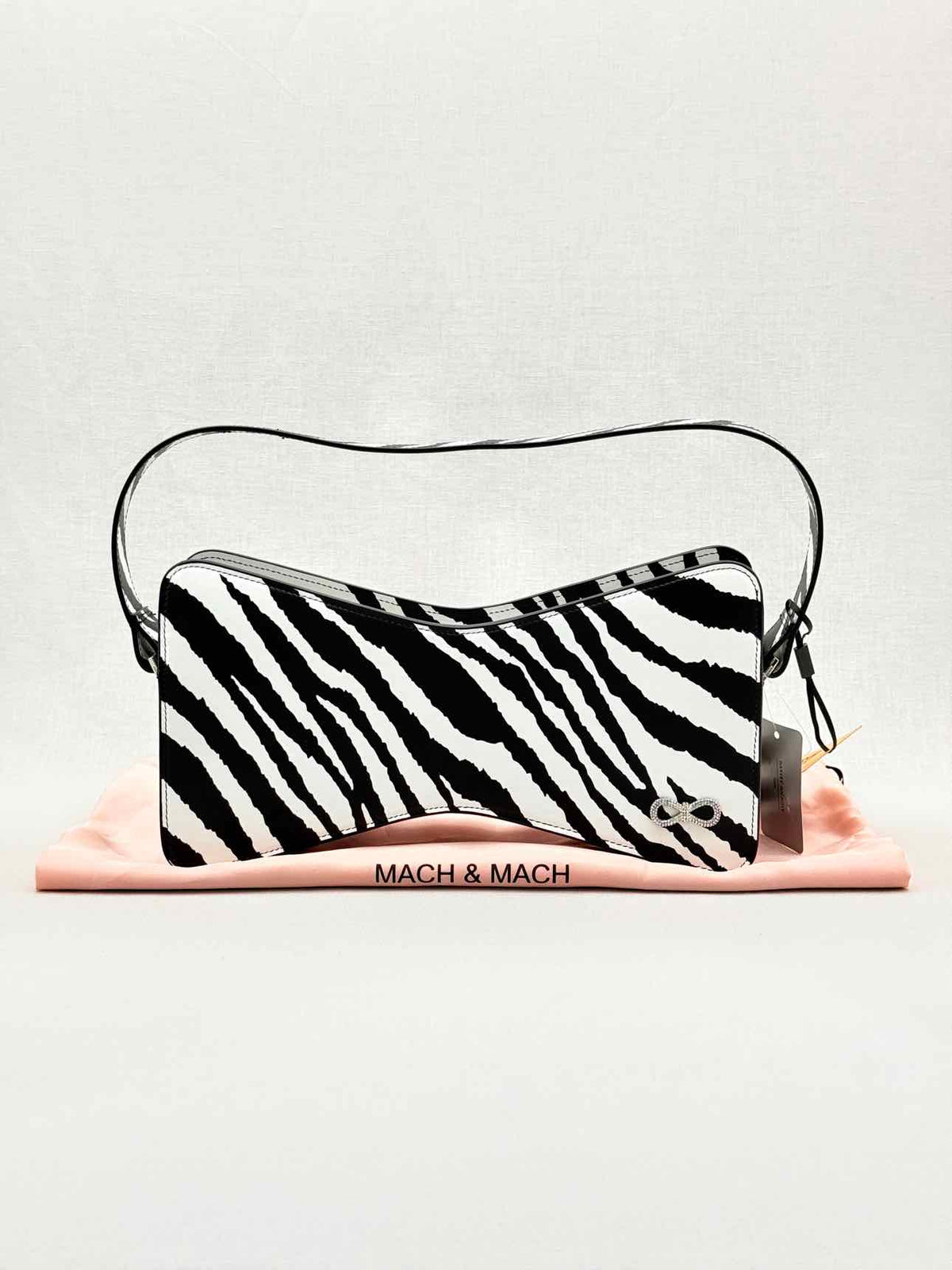 MACH & MACH Large Bow-shaped Black & White Shoulder Bag