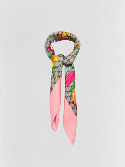 GUCCI Pink Multicolor GG Monogram Scarf