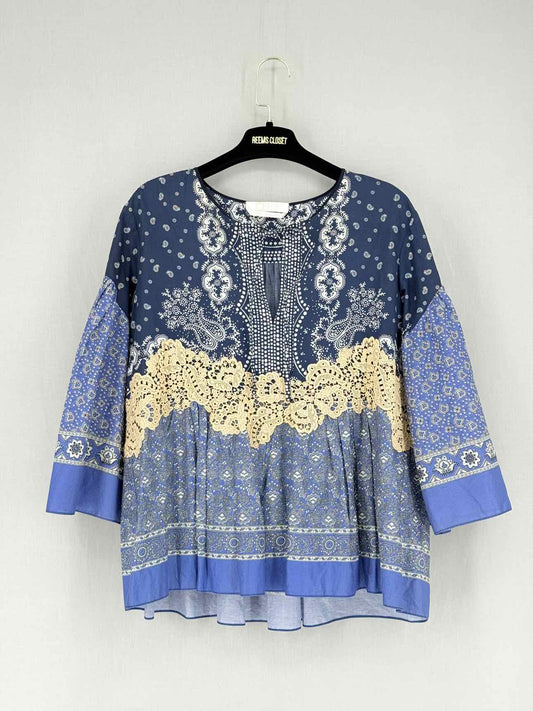 CHLOE Blue Multicolor Printed Size US 0 Blouse