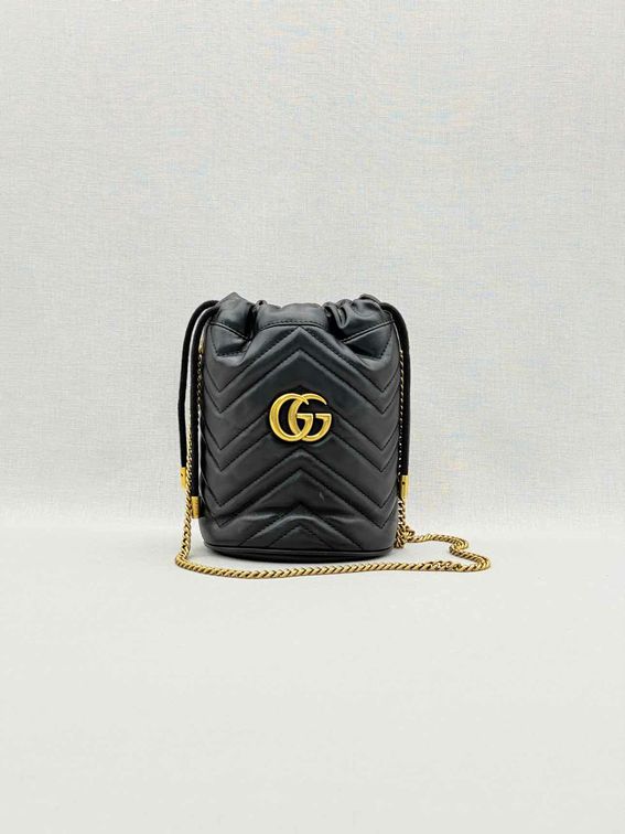 GUCCI GG Marmont Black Chevron Bucket Bag