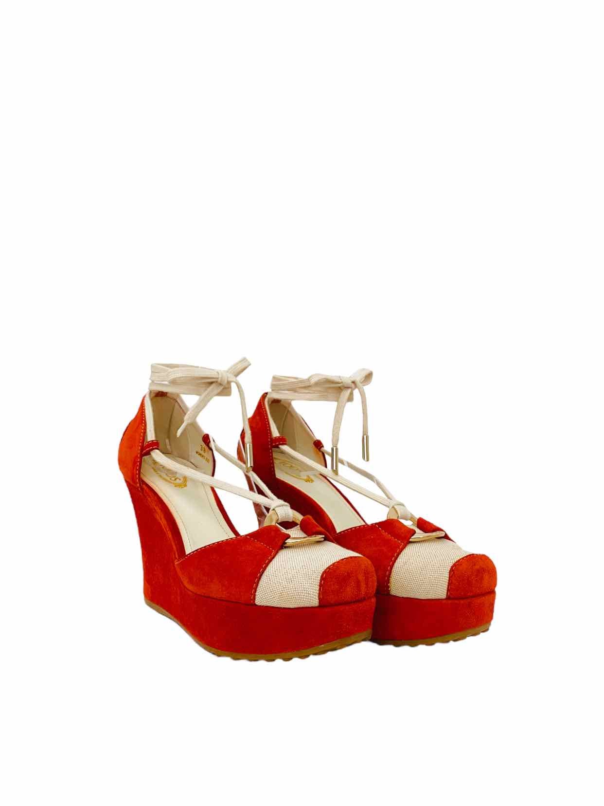 TOD'S Wedge Red w/ White & Black Wedges