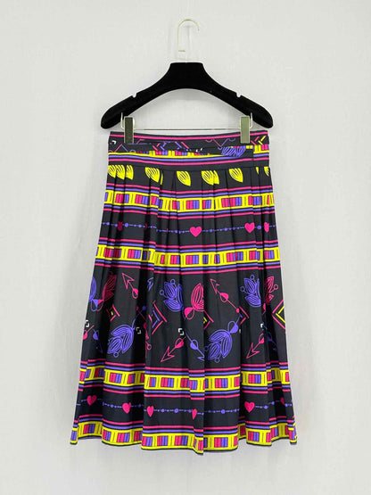 VETRO Black Multicolor Print Size Medium Midi Skirt