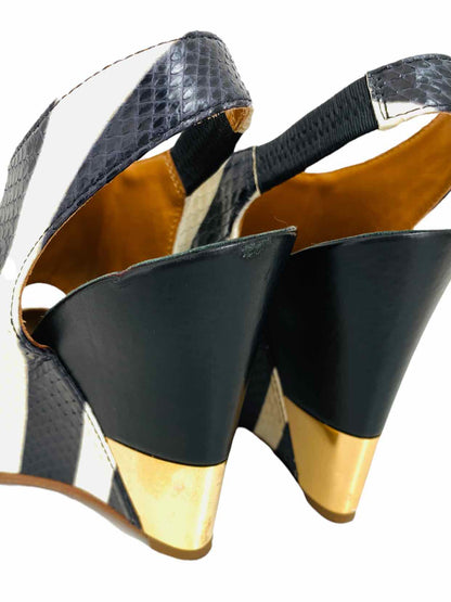 CHLOE Cream & Black Striped Size EU 34 Wedges