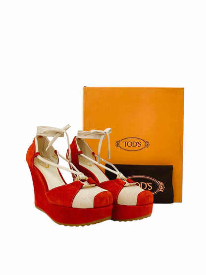 TOD'S Wedge Red w/ White & Black Wedges