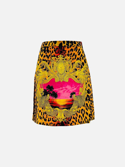 VERSACE Mini Black Multicolor Leopard Print Mini Skirt