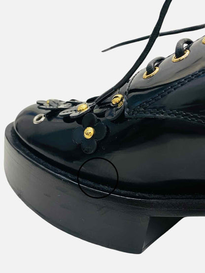 LOUIS VUITTON Black Monogram Applique Brogues 35