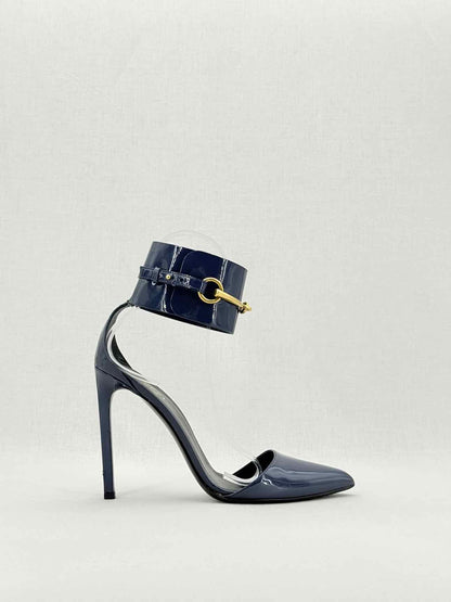GUCCI Ursula Navy Blue Size EU 39.5 Heeled Sandals
