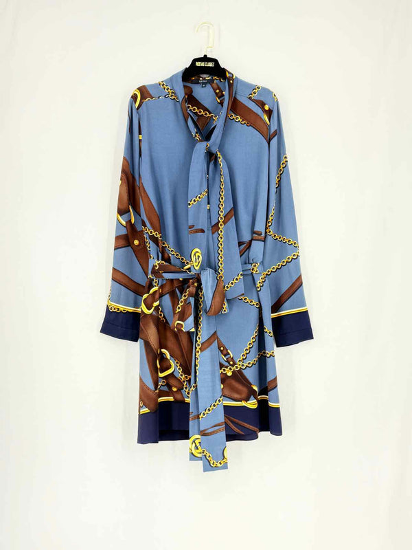 GUCCI Blue & Brown Print Size US 10 Short Dress