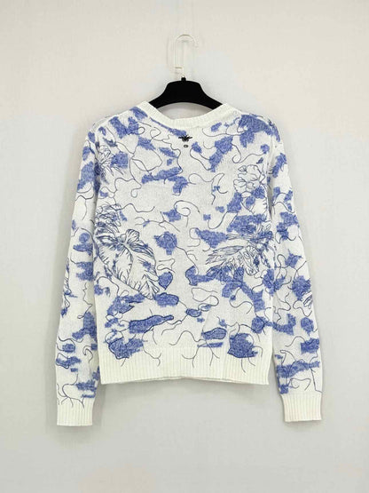 CHRISTIAN DIOR Blue & White Size US 2 Sweater