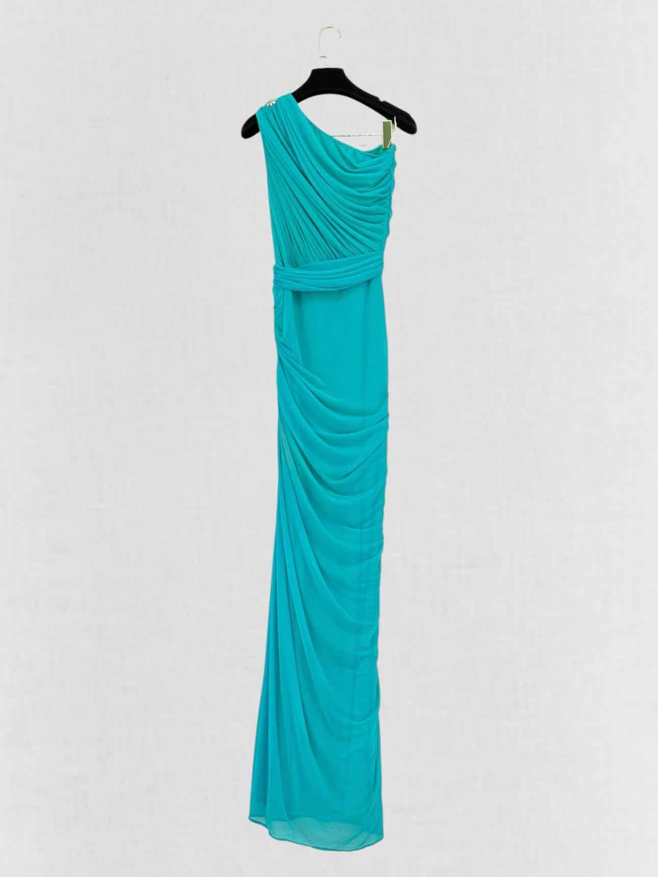 RAMONA COUTURE Turquoise Ruched Size US 4 Long Dress