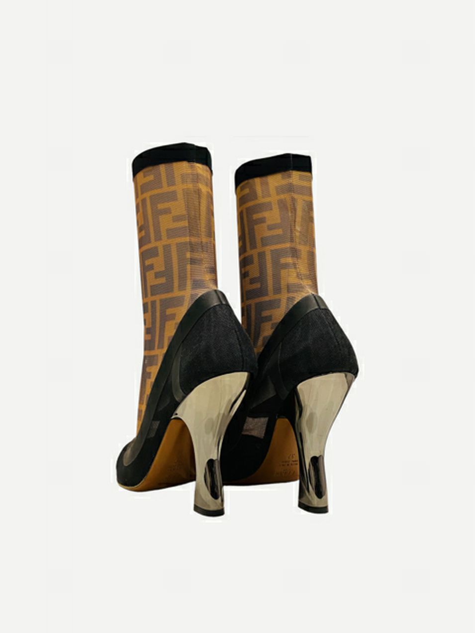 Pre-loved FENDI Sock Beige & Black FF Motif Ankle Boots from Reems Closet